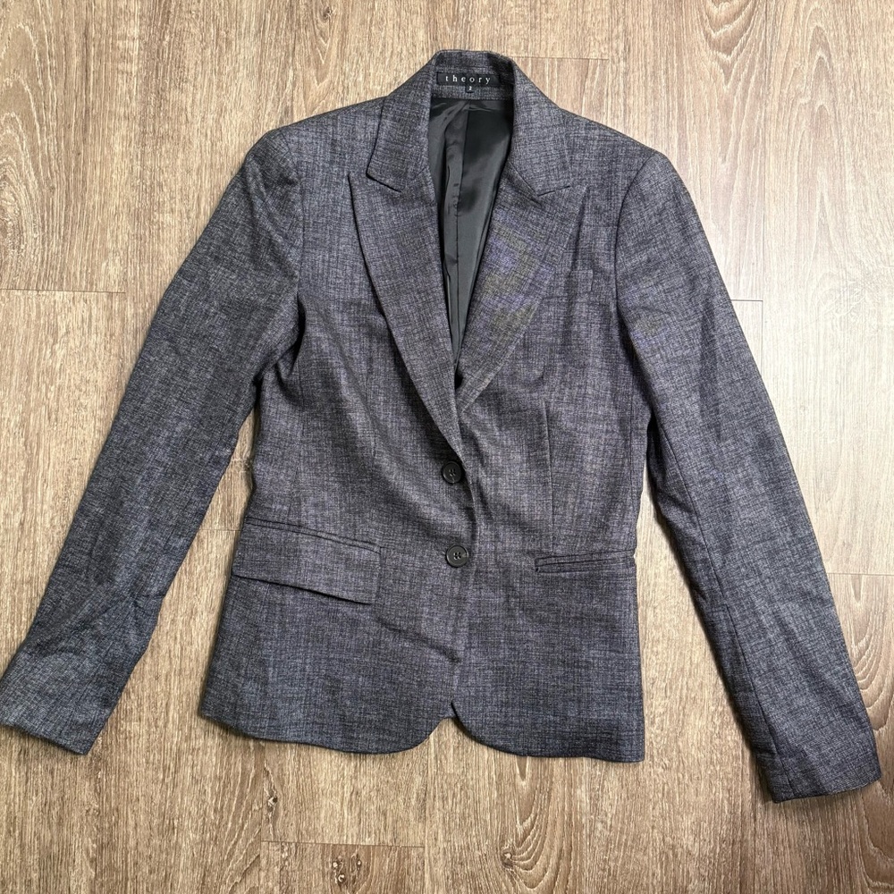 Theory Gray Wool Blend Tailored Blazer Jacket Women’s Size 2 Made in USA Career